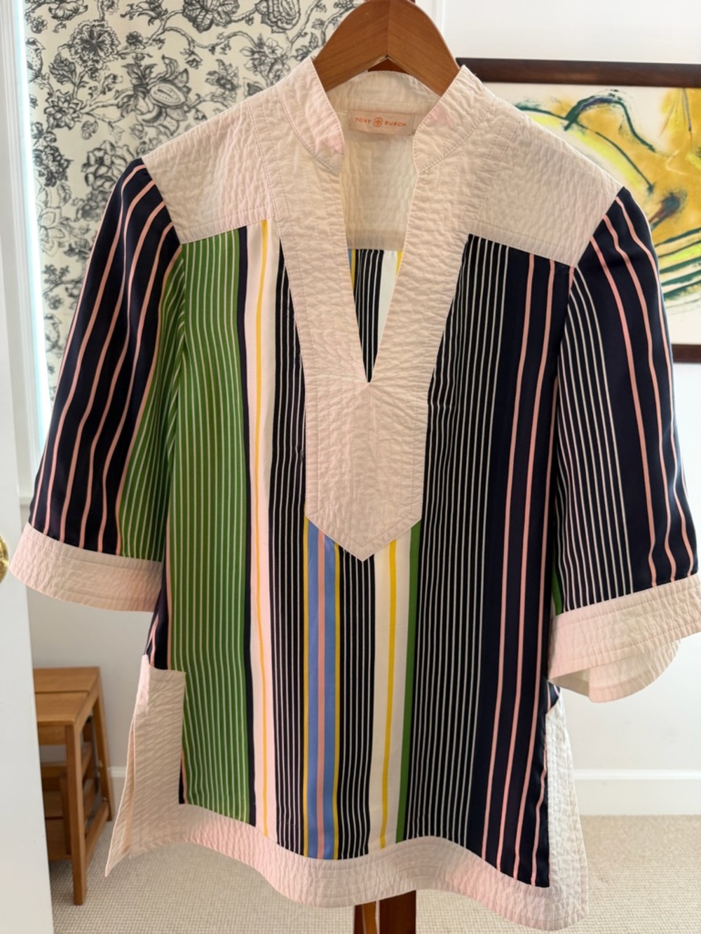 Striped Multicolor Silk Tunic by Tory Burch